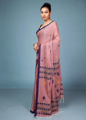 Pink Pure Cotton Saree With Blouse Piece