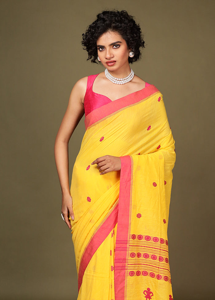 Yellow Pure Cotton Saree With Blouse Piece