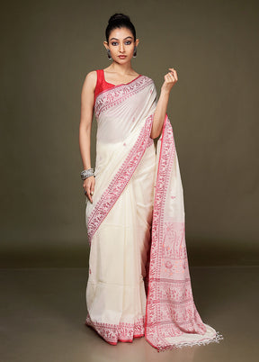 White Pure Cotton Saree With Blouse Piece
