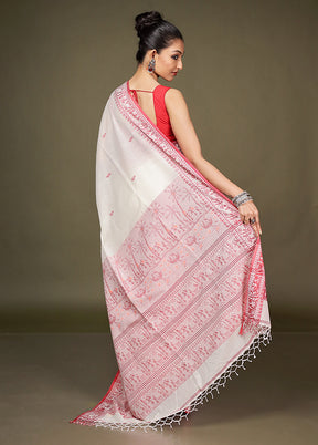White Pure Cotton Saree With Blouse Piece