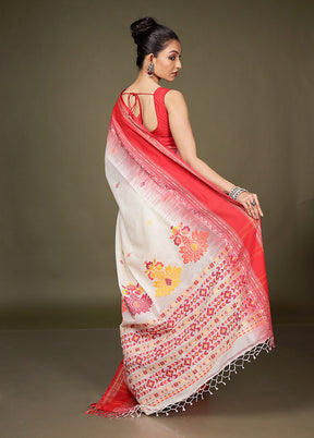 White Pure Cotton Saree With Blouse Piece