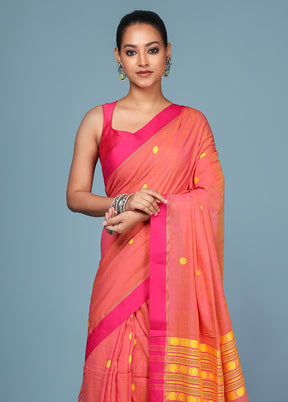 Peach Pure Cotton Saree With Blouse Piece