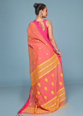 Peach Pure Cotton Saree With Blouse Piece