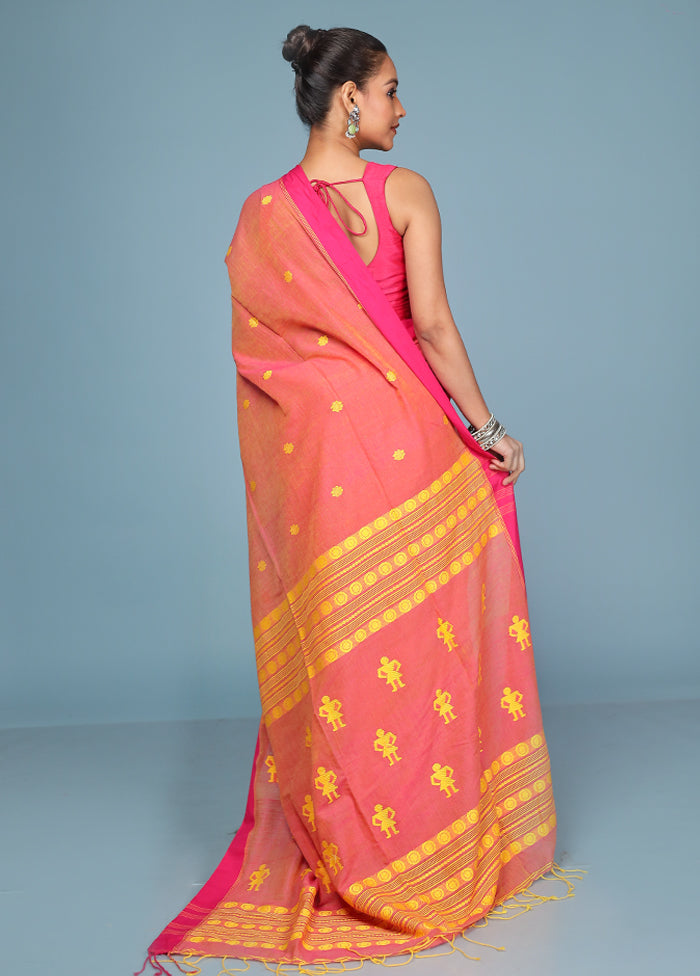 Peach Pure Cotton Saree With Blouse Piece