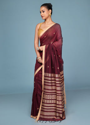Maroon Pure Cotton Saree With Blouse Piece