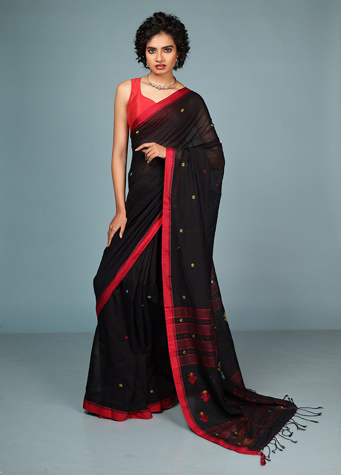 Black Matka Silk Saree With Blouse Piece