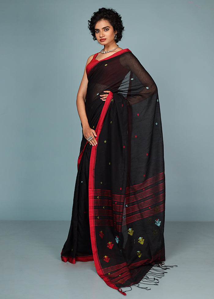 Black Matka Silk Saree With Blouse Piece
