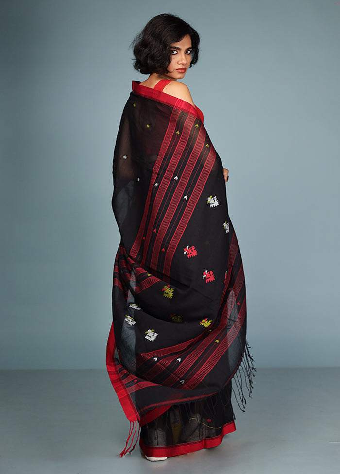 Black Matka Silk Saree With Blouse Piece
