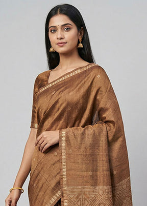 Rust Handloom Matka Pure Silk Saree With Blouse Piece