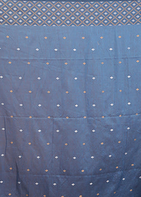 Blue Cotton Saree With Blouse Piece