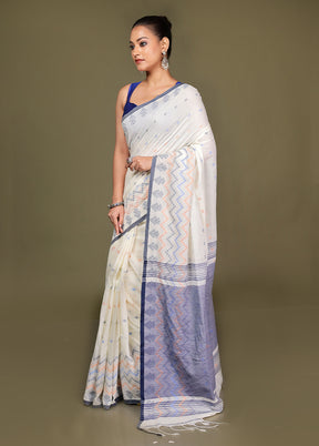 White Cotton Saree With Blouse Piece