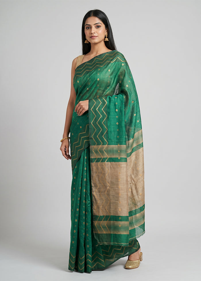 Green Cotton Saree With Blouse Piece