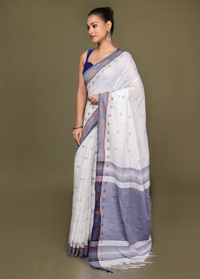 White Cotton Saree With Blouse Piece