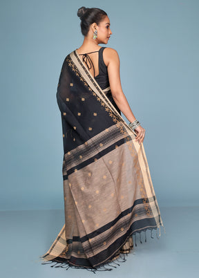 Black Cotton Saree With Blouse Piece