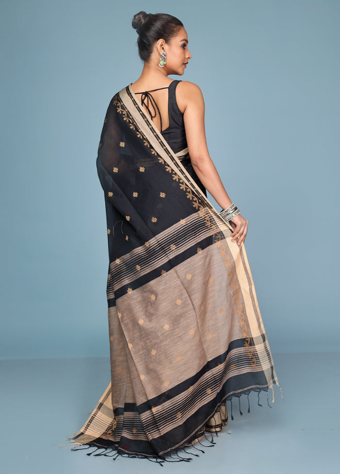 Black Cotton Saree With Blouse Piece