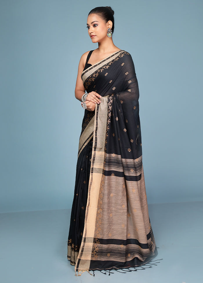 Black Cotton Saree With Blouse Piece