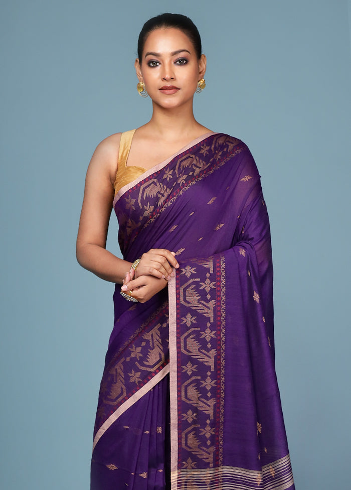 Purple Cotton Saree With Blouse Piece