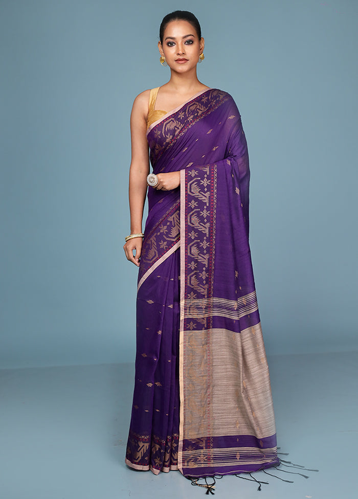 Purple Cotton Saree With Blouse Piece