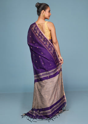 Purple Cotton Saree With Blouse Piece