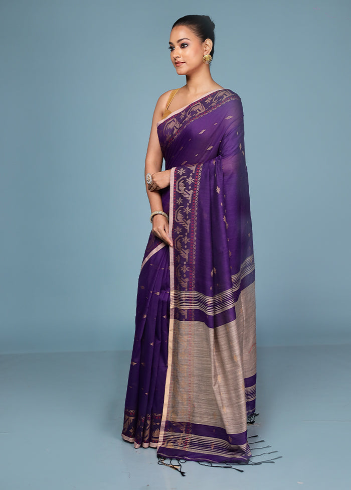 Purple Cotton Saree With Blouse Piece