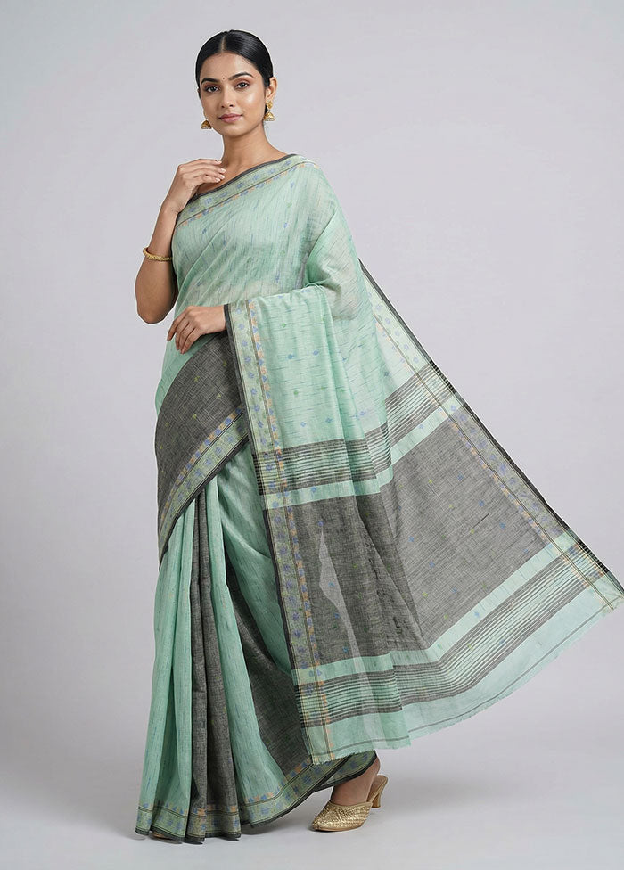 Green Cotton Saree With Blouse Piece