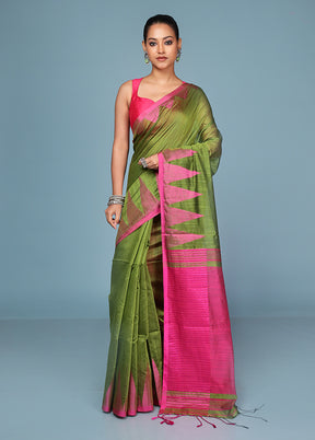 Green Cotton Saree With Blouse Piece