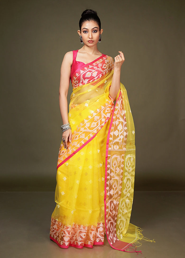Yellow Organza Saree With Blouse Piece
