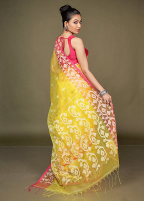 Yellow Organza Saree With Blouse Piece