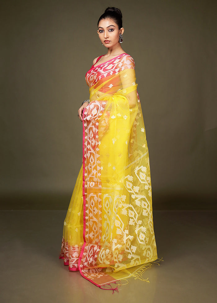 Yellow Organza Saree With Blouse Piece