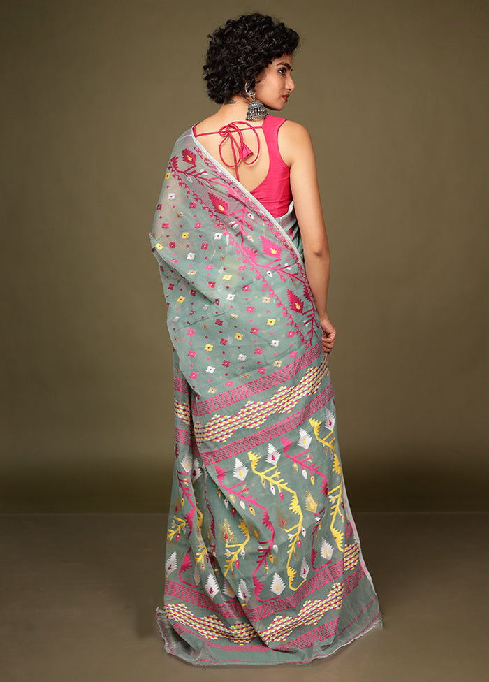 Green Tant Jamdani Saree Without Blouse Piece