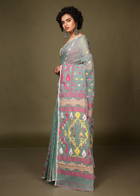 Green Tant Jamdani Saree Without Blouse Piece