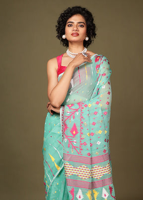Green Tant Jamdani Saree Without Blouse Piece