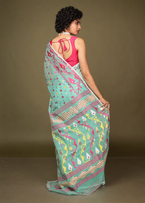 Green Tant Jamdani Saree Without Blouse Piece
