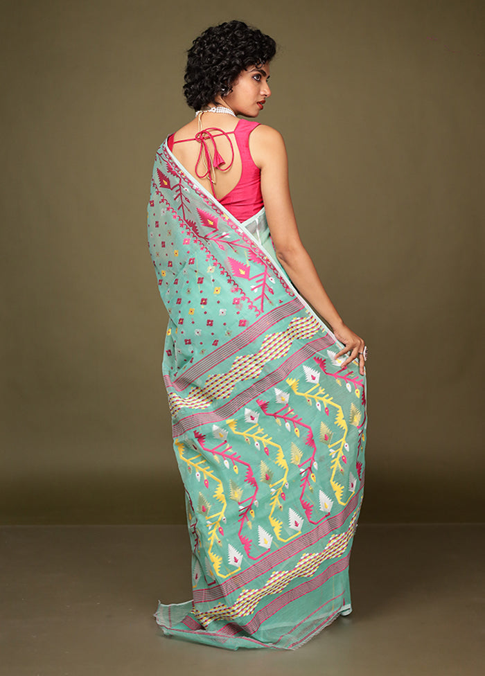 Green Tant Jamdani Saree Without Blouse Piece