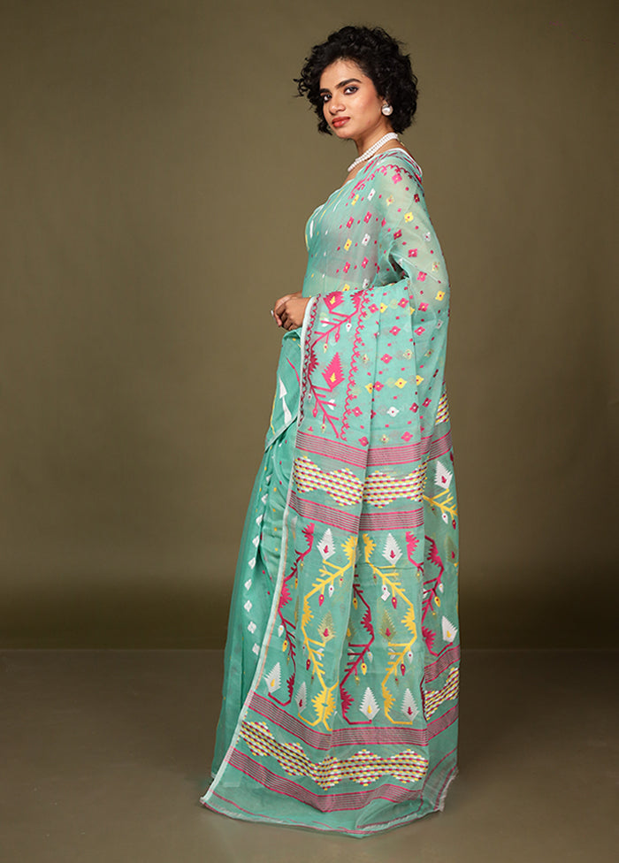 Green Tant Jamdani Saree Without Blouse Piece