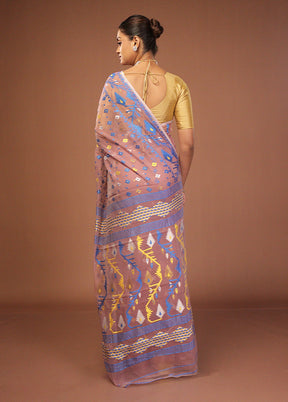 Pink Jamdani Cotton Saree Without Blouse Piece