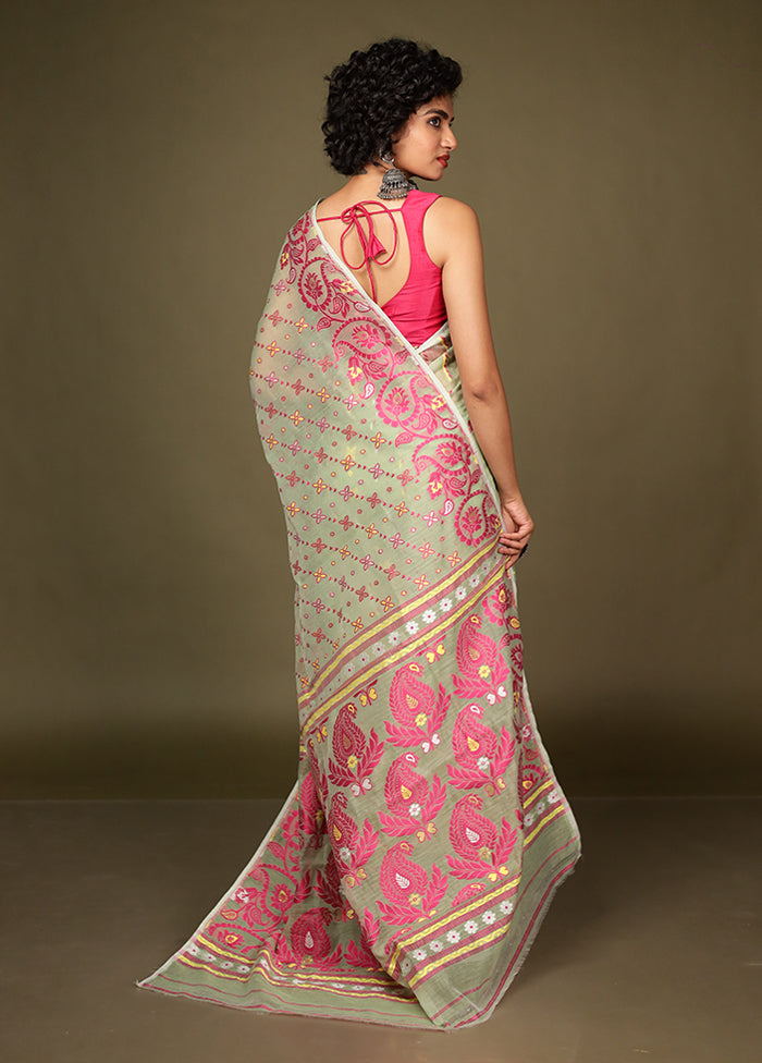 Green Tant Jamdani Saree Without Blouse Piece