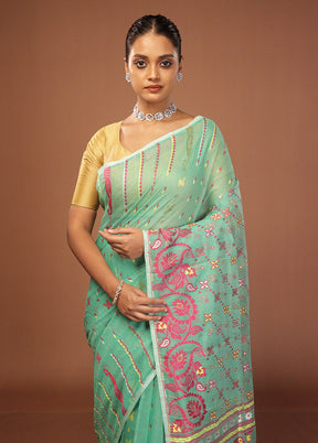 Green Jamdani Cotton Saree Without Blouse Piece