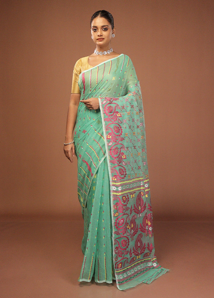Green Jamdani Cotton Saree Without Blouse Piece