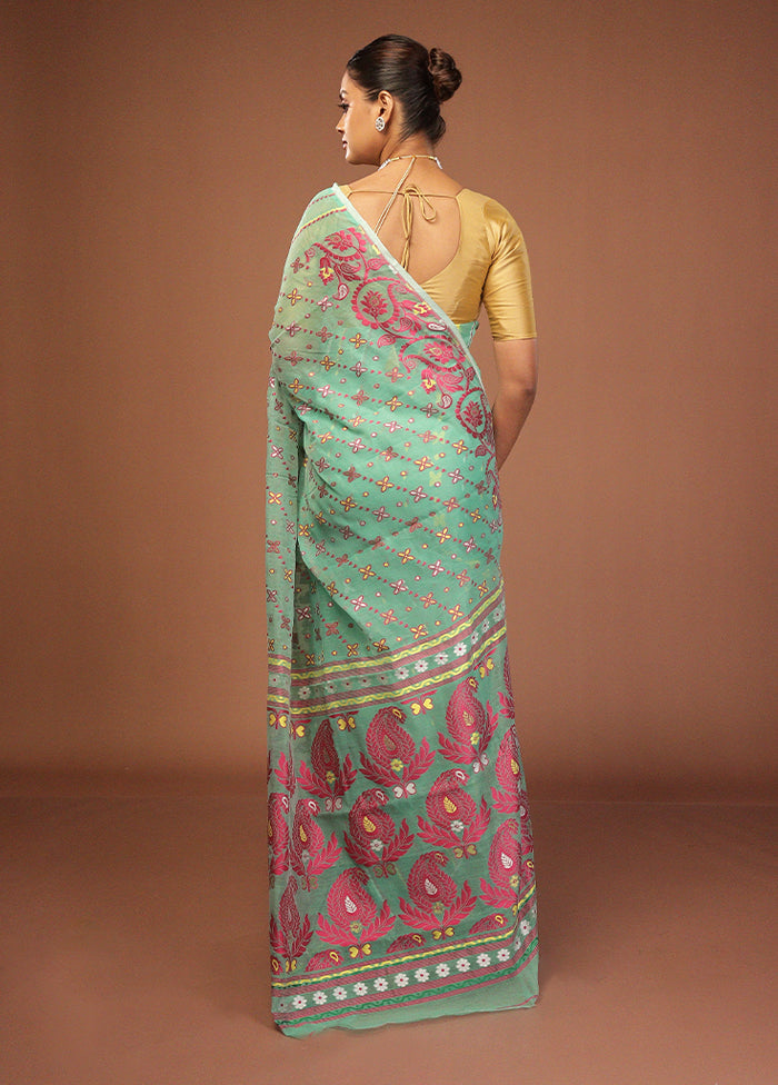 Green Jamdani Cotton Saree Without Blouse Piece