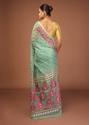Green Jamdani Cotton Saree Without Blouse Piece