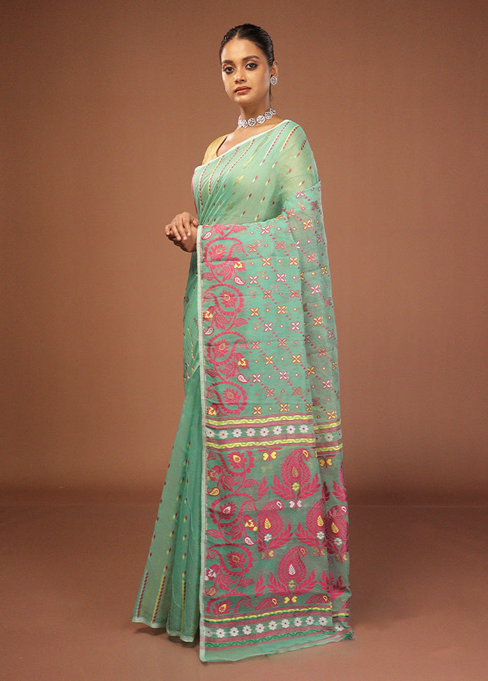 Green Jamdani Cotton Saree Without Blouse Piece