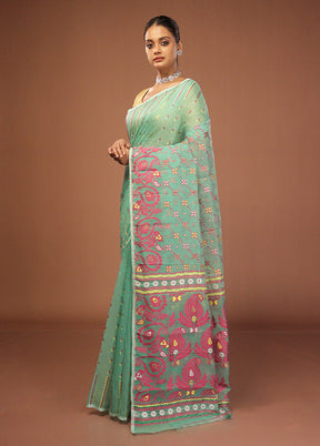 Green Jamdani Cotton Saree Without Blouse Piece