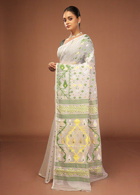White Jamdani Cotton Saree Without Blouse Piece