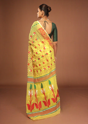 Yellow Jamdani Cotton Saree Without Blouse Piece
