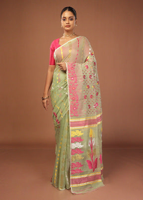 Green Jamdani Cotton Saree Without Blouse Piece