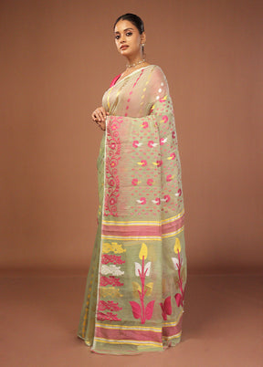 Green Jamdani Cotton Saree Without Blouse Piece