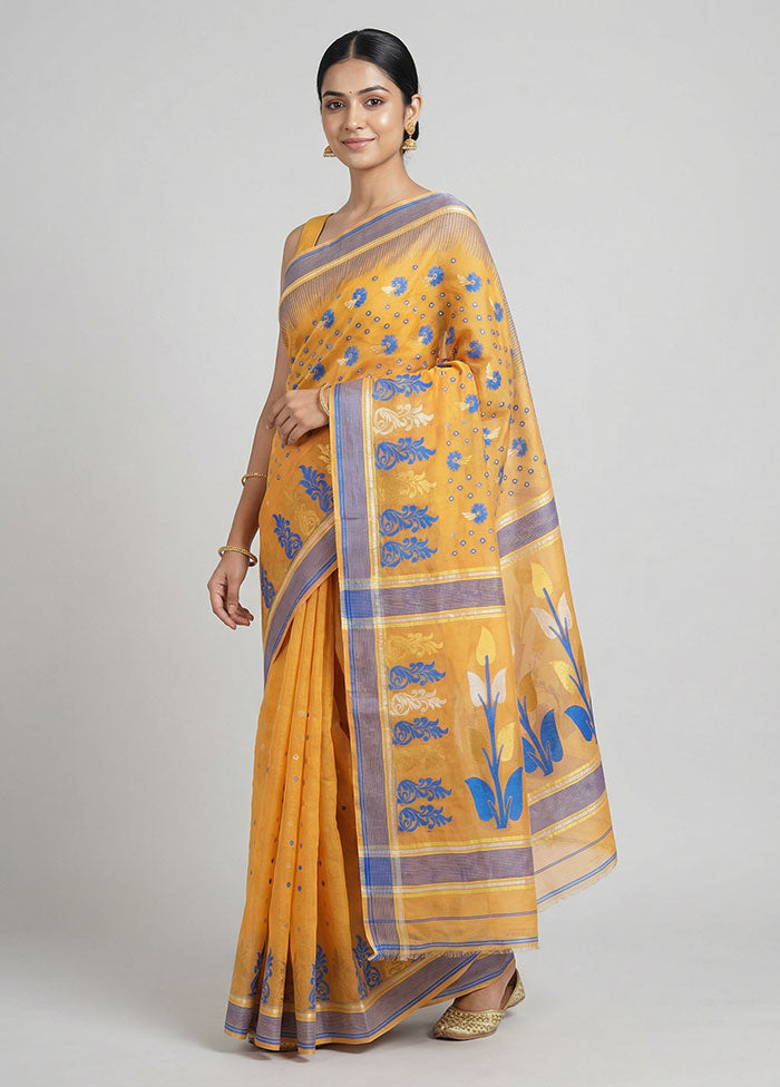 Yellow Jamdani Cotton Saree Without Blouse Piece