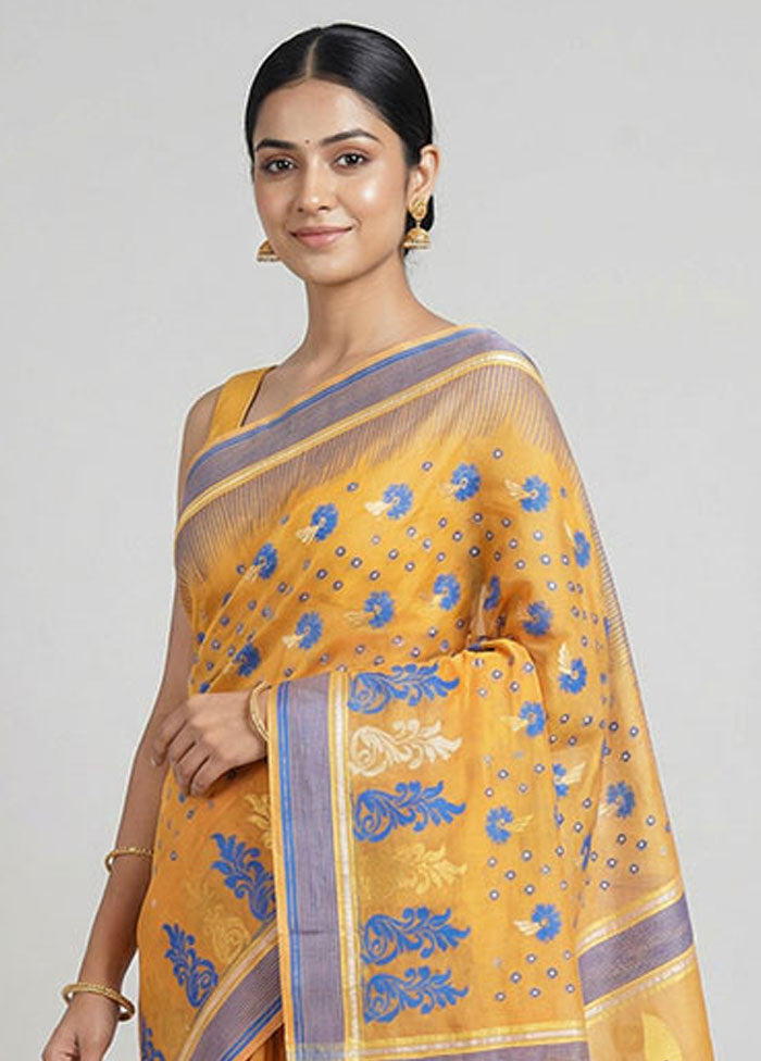 Yellow Jamdani Cotton Saree Without Blouse Piece