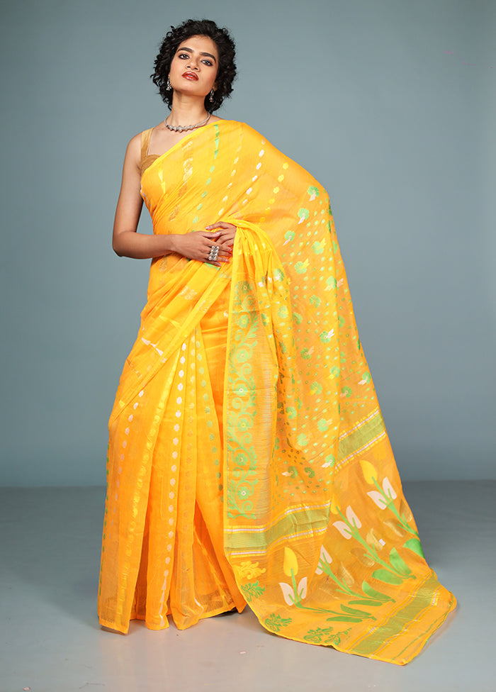 Orange Tant Jamdani Saree Without Blouse Piece